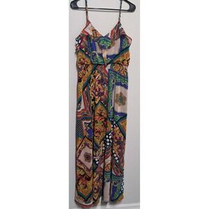 Lemmie for Nina Leonard Maxi Dress Size Lg Boho Scarf Print Sleeveless Flowy
